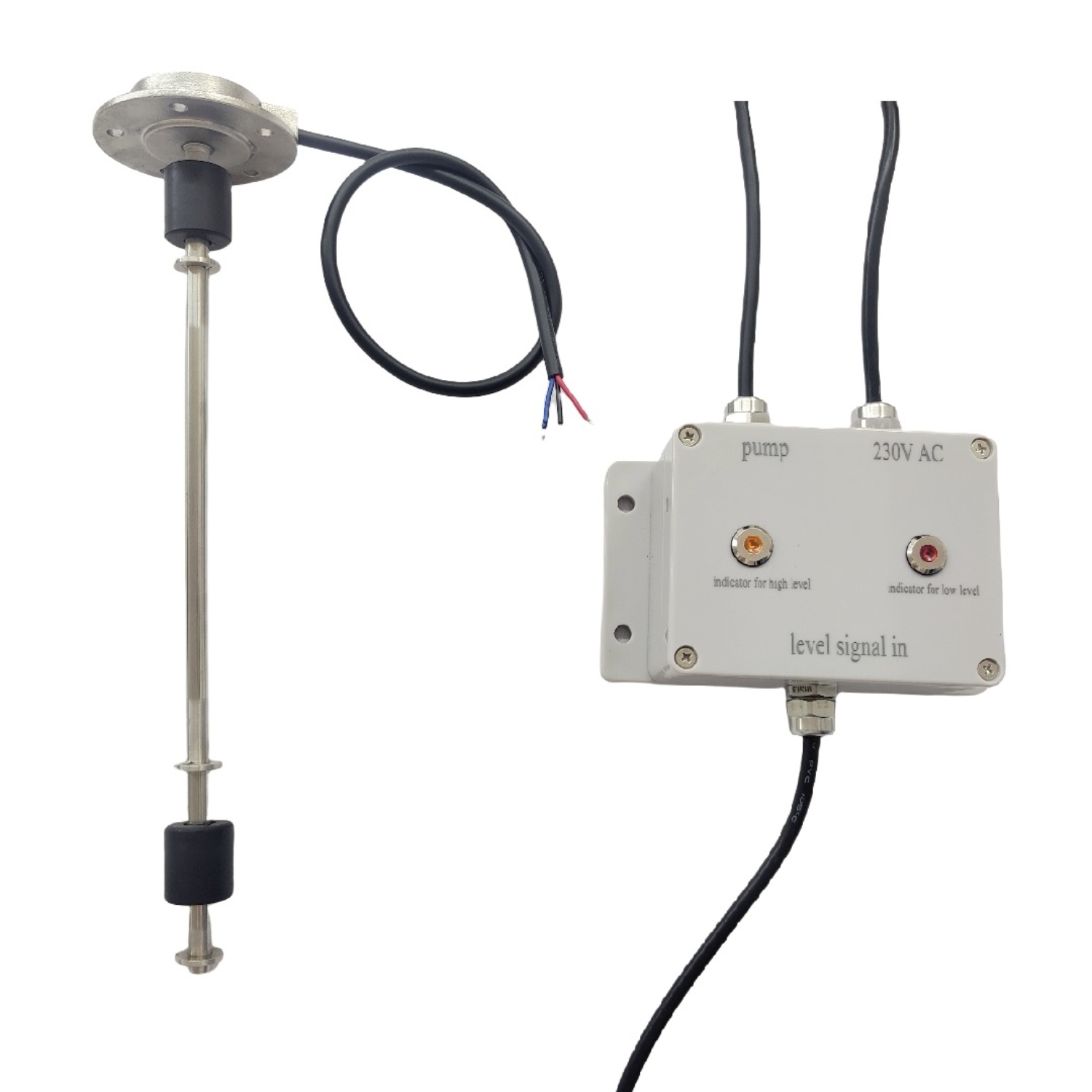 Dual-Float Level Switch with Alarm Box and Display for Liquid Level Monitoring